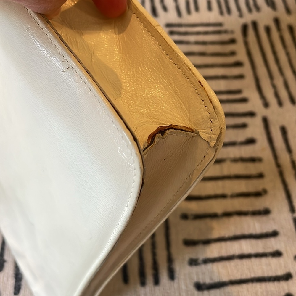 Vintage 80s Cream Leather Woven Purse Clutch - Picture 6 of 6